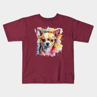 Chihuahua Bright Watercolor Painting With Splatters Kids T-Shirt